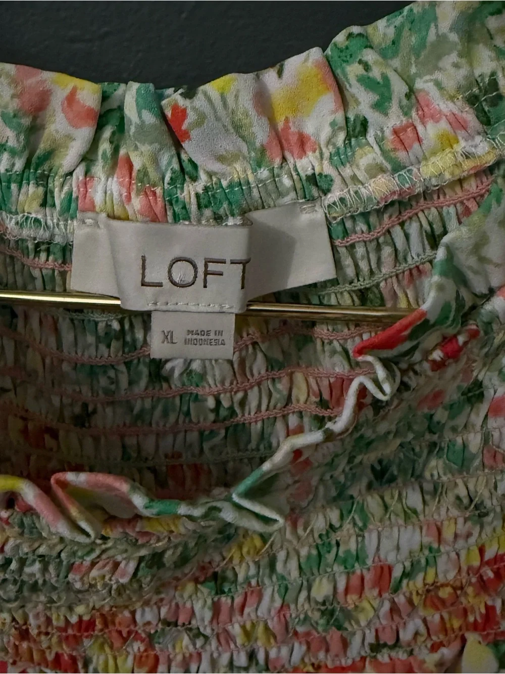 LOFT Multicolor Floral Smocked Top in Green, Pink & Yellow